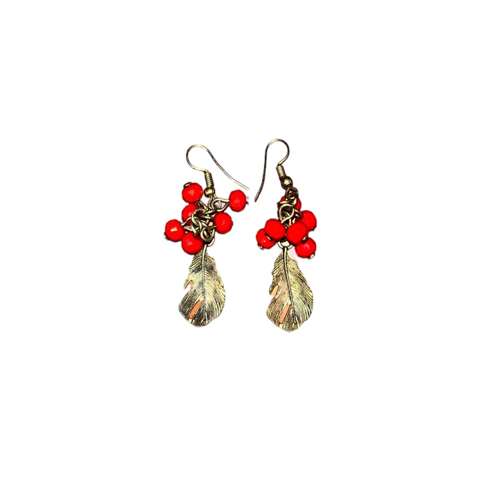 Delicate seed bead and feather earrings